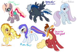 Size: 1024x692 | Tagged: safe, artist:sakuyamon, derpibooru import, chancellor puddinghead, clover the clever, commander hurricane, princess platinum, private pansy, smart cookie, earth pony, pegasus, pony, unicorn, female, founders of equestria, hat, male, mare, simple background, stallion, transparent background