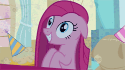 Size: 500x281 | Tagged: animated, contemplating insanity, derpibooru import, insanity, insanity face, party of one, pinkamena diane pie, pinkie pie, safe, screencap