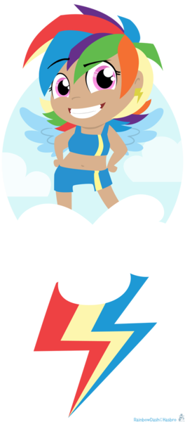 Size: 528x1200 | Tagged: artist:raygirl, belly button, chibi, derpibooru import, female, grin, human, humanized, lineless, rainbow dash, safe, smiling, solo, spread wings, winged humanization, wings