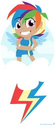 Size: 528x1200 | Tagged: artist:raygirl, belly button, chibi, derpibooru import, female, grin, human, humanized, lineless, rainbow dash, safe, smiling, solo, spread wings, winged humanization, wings