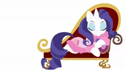 Size: 1920x1080 | Tagged: safe, artist:raygirl, derpibooru import, rarity, pony, unicorn, bathrobe, clothes, couch, eyes closed, fainting couch, female, hooves, horn, lineless, lounging, lying down, mare, robe, simple background, solo, wallpaper, white background