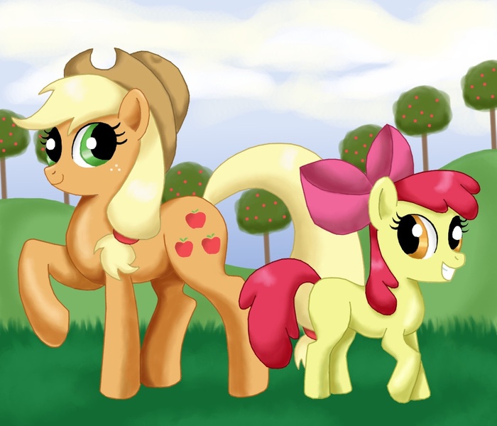 Size: 1050x900 | Tagged: apple bloom, applejack, artist:mel-rosey, derpibooru import, safe