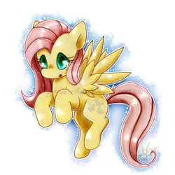 Size: 900x900 | Tagged: safe, artist:genie-chan, derpibooru import, fluttershy, pegasus, pony, female, looking at you, mare, open mouth, solo, spread wings, three quarter view, wings