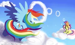 Size: 1650x990 | Tagged: artist:equinox23, derpibooru import, fluttershy, rainbow dash, safe, scootaloo