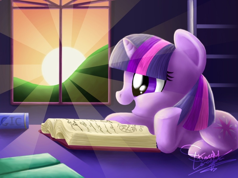 Size: 1024x768 | Tagged: safe, artist:shadeysix, derpibooru import, twilight sparkle, pony, book, crepuscular rays, cute, filly twilight sparkle, profile, prone, solo, sunrise, twiabetes, window