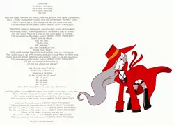 Size: 4500x3300 | Tagged: artist:bunnimation, carmen sandiego, clothes, derpibooru import, lyrics, palindrome get, princess celestia, princess molestia, song, stockings, suggestive, text, trenchcoat