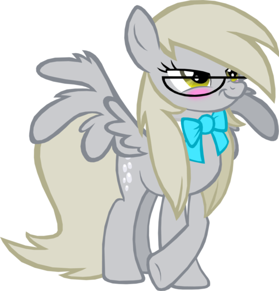 Size: 900x940 | Tagged: safe, artist:kiddysa-bunnpire, derpibooru import, derpy hooves, pegasus, pony, blushing, bow, discordant derpy, discorded, female, glasses, mare