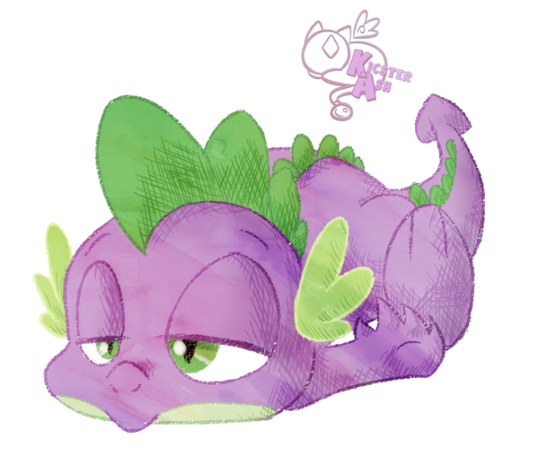 Size: 600x509 | Tagged: artist:kicsterash, derpibooru import, dragon, male, outline, safe, signature, simple background, solo, spike, tired, transparent background