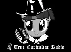 Size: 402x298 | Tagged: safe, derpibooru import, twilight sparkle, black and white, grayscale, the man they call ghost, true capitalist radio