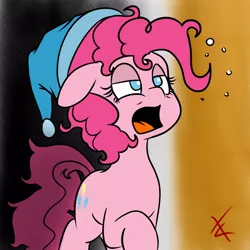 Size: 900x900 | Tagged: artist:crade, dead source, derpibooru import, hat, nightcap, pinkie pie, safe, sleepy