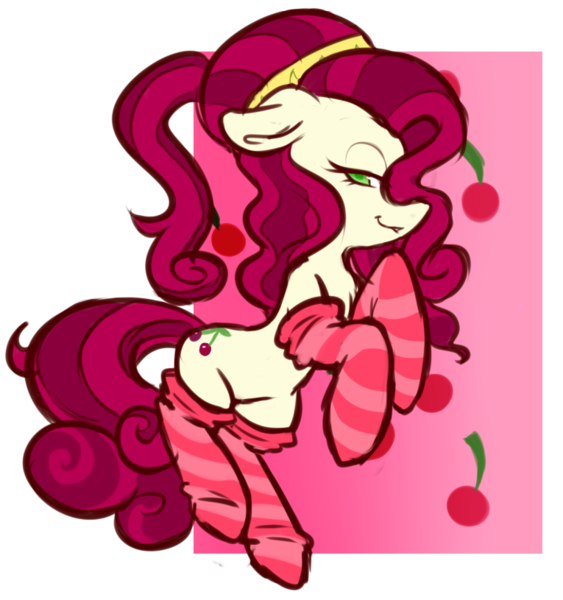 Size: 765x815 | Tagged: safe, artist:chocolath, derpibooru import, cherry jubilee, earth pony, pony, clothes, female, looking at you, mare, socks, solo