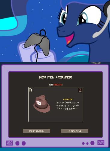 Size: 366x500 | Tagged: safe, derpibooru import, princess celestia, princess luna, pony, gamer luna, exploitable meme, gamer meme, hat, meme, obligatory pony, team fortress 2, television, tv meme