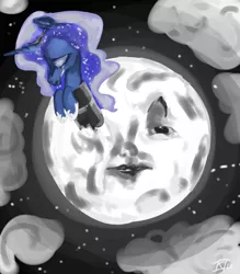 Size: 700x800 | Tagged: artist:keentao, a trip to the moon, derpibooru import, moon, princess luna, safe, silent film