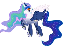 Size: 7000x5210 | Tagged: safe, artist:ambassad0r, derpibooru import, princess celestia, princess luna, pony, absurd resolution, female, four eyes, four wings, fusion, gem fusion, mare, multiple horns, multiple limbs, multiple wings, raised hoof, simple background, six-legged pony, solo, spread wings, transparent background, wat, what has magic done, wings