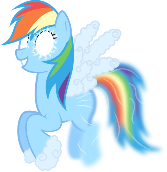 Size: 4850x5000 | Tagged: safe, artist:ambassad0r, derpibooru import, rainbow dash, air elemental, cloud pony, elemental, pegasus, pony, series:magic is powerful, absurd resolution, cloud wings, female, flying, glowing eyes, mare, simple background, solo, transformed, transparent background, white eyes