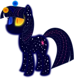 Size: 5692x6000 | Tagged: safe, artist:ambassad0r, derpibooru import, twilight sparkle, elemental, pony, series:magic is powerful, absurd resolution, ethereal mane, glowing eyes, heterochromia, moon, simple background, solo, starry body, starry mane, sun, the cosmos, transformed, transparent background