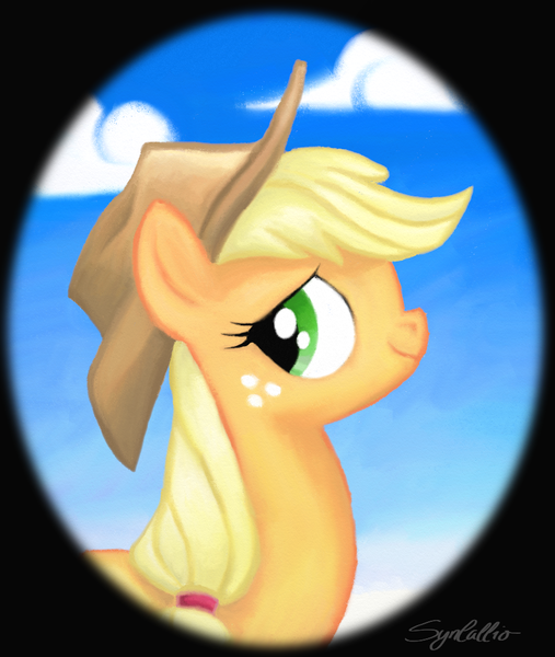 Size: 837x991 | Tagged: safe, artist:syncallio, derpibooru import, applejack, earth pony, pony, solo