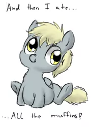 Size: 524x700 | Tagged: safe, artist:defenceless, derpibooru import, derpy hooves, pegasus, pony, :t, aderpose, belly, chubby, cute, derp, fat, female, fluffy, mare, nose wrinkle, scrunchy face, sitting, smiling, solo, underhoof