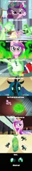 Size: 500x2584 | Tagged: safe, derpibooru import, edit, edited screencap, screencap, princess cadance, princess celestia, queen chrysalis, shining armor, alicorn, changeling, changeling queen, pony, unicorn, a canterlot wedding, season 2, bad end, comic, disguise, disguised changeling, evil enchantress, fake cadance, female, fire, green fire, image, mind blown, my little brony, png, song, this day aria