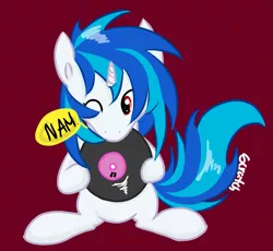 Size: 769x707 | Tagged: artist:fribox, derpibooru import, nom, record, safe, vinyl scratch