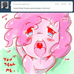 Size: 1280x1280 | Tagged: suggestive, artist:cold-blooded-twilight, derpibooru import, pinkie pie, blushing, drool, pov, tongue out, tumblr