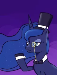 Size: 600x800 | Tagged: artist:xflicker, cufflinks, cuffs (clothes), derpibooru import, hat, like a madame, monocle, princess luna, quite, safe, solo, top hat