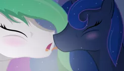 Size: 4941x2837 | Tagged: suggestive, artist:bednarowski, derpibooru import, princess celestia, princess luna, blushing, drool, drool string, eyes closed, female, incest, kissing, lesbian, open mouth, princest, shipping, sloppy kissing, tongue out