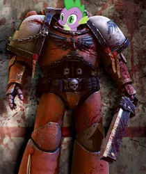 Size: 756x900 | Tagged: armor, blood, blood ravens, bloody magpies, chainsword, derpibooru import, power armor, safe, solo, space marine, spike, warhammer 40k, warhammer (game)
