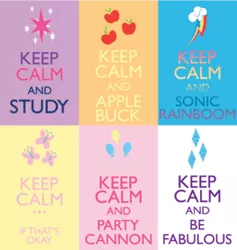 Size: 300x317 | Tagged: applejack, artist:hylianjess, derpibooru import, fluttershy, keep calm and carry on, mane six, parody, pinkie pie, poster, rainbow dash, rarity, safe, twilight sparkle