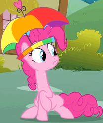 Size: 399x477 | Tagged: animated, blinking, cropped, derpibooru import, feeling pinkie keen, hat, pinkie pie, safe, screencap, solo, umbrella hat