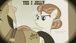 Size: 1440x810 | Tagged: derpibooru import, duo, edit, edited screencap, family appreciation day, granny smith's father, granny smith's mother, granny smith's parents, image macro, jelly, nose wrinkle, pokey oaks, safe, screencap, scrunchy face, sew 'n sow