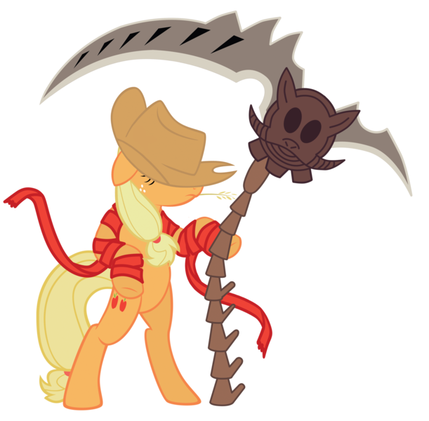 Size: 3354x3294 | Tagged: safe, artist:metadragonart, derpibooru import, applejack, earth pony, pony, bipedal, dante's inferno, high res, scythe, solo