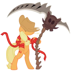 Size: 3354x3294 | Tagged: safe, artist:metadragonart, derpibooru import, applejack, earth pony, pony, bipedal, dante's inferno, high res, scythe, solo