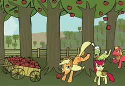 Size: 6132x4218 | Tagged: safe, artist:helsaabi, derpibooru import, apple bloom, applejack, big macintosh, granny smith, earth pony, pony, absurd resolution, applebucking, male, stallion