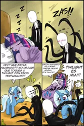 Size: 900x1340 | Tagged: artist:ciriliko, artist:innuendo88, comic, creeper, derpibooru import, safe, slenderman, spanish, translation, trixie, twilight sparkle