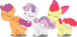 Size: 7361x3581 | Tagged: safe, artist:abion47, derpibooru import, apple bloom, scootaloo, sweetie belle, pony, cutie mark crusaders, eyes closed, female, filly, simple background, transparent background, vector