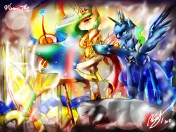 Size: 2000x1500 | Tagged: artist:dishwasher1910, cape, clothes, derpibooru import, mantle, princess celestia, princess luna, safe