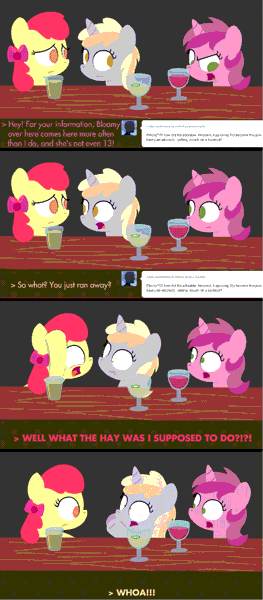 Size: 961x2191 | Tagged: apple bloom, artist:dtcx97, ask, ask post-crusade, derpibooru import, dinky hooves, post-crusade, ruby pinch, safe, tumblr