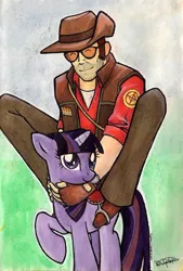 Size: 300x445 | Tagged: safe, artist:catsandclouds, deleted from derpibooru, derpibooru import, twilight sparkle, human, pony, sniper, team fortress 2