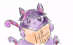 Size: 640x400 | Tagged: artist:kittentoots, book, cat, catified, derpibooru import, safe, simple background, solo, species swap, twilight cat, twilight sparkle, white background