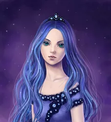 Size: 700x770 | Tagged: artist:aluvian-art, bust, derpibooru import, humanized, looking at you, princess luna, safe, solo