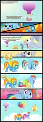 Size: 1500x4234 | Tagged: safe, artist:foxy-noxy, derpibooru import, derpy hooves, pinkie pie, rainbow dash, spike, spitfire, twilight sparkle, pegasus, pony, balloon, comic, female, hot air balloon, mare, then watch her balloons lift her up to the sky, twinkling balloon