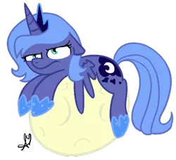 Size: 411x374 | Tagged: safe, artist:universal-tiger, derpibooru import, princess luna, pony, filly, moon, simple background, solo, tangible heavenly object, unamused, woona