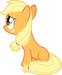 Size: 900x1086 | Tagged: safe, artist:teiptr, derpibooru import, applejack, earth pony, pony, blank flank, filly, frown, hatless, looking up, missing accessory, sad, simple background, solo, transparent background, unhapplejack, vector, younger