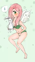 Size: 800x1400 | Tagged: artist:inurendoh, belly button, bra, breasts, cleavage, clothes, derpibooru import, female, fluttershy, green underwear, humanized, panties, solo, solo female, suggestive, underwear, winged humanization