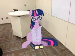 Size: 3264x2448 | Tagged: suggestive, artist:serindo, derpibooru import, twilight sparkle, pony, book, classroom, glasses, high res, irl, photo, ponies in real life, vector