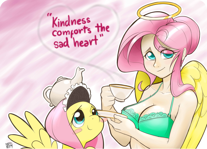 Size: 2400x1732 | Tagged: suggestive, artist:mrw32, derpibooru import, fluttershy, human, pony, adorasexy, balancing, blush sticker, blushing, bra, breasts, busty fluttershy, cleavage, clothes, colored pupils, cute, eye clipping through hair, female, frilly underwear, halo, heart, human ponidox, humanized, lidded eyes, lingerie, looking at you, maid, pink background, self ponidox, sexy, shyabetes, simple background, smiling, spread wings, steam, tea, teacup, teapot, transparent background, underwear, winged humanization