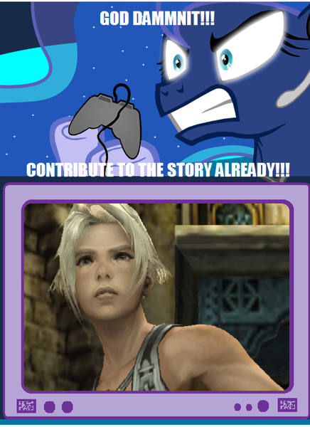 Size: 557x766 | Tagged: ashe is best pony, derpibooru import, exploitable meme, final fantasy, final fantasy xii, gamer luna, gamer meme, meme, obligatory pony, princess luna, safe, tv meme, vaan