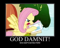 Size: 720x576 | Tagged: safe, derpibooru import, edit, edited screencap, screencap, fluttershy, pegasus, pony, putting your hoof down, demotivational poster, female, hoof hold, mail, mare, meme, solo, text, vulgar