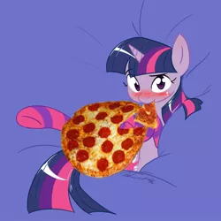 Size: 894x894 | Tagged: blushing, clothes, derpibooru import, edit, female, food, meat, pepperoni, pepperoni pizza, pizza, ponies eating meat, socks, solo, solo female, suggestive, twilight sparkle